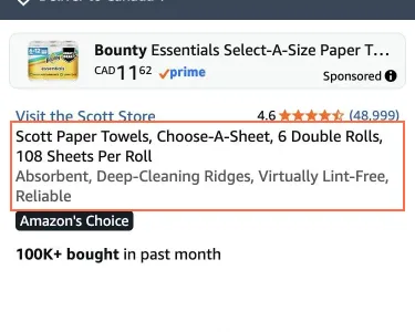 amazon.com at phone size, the frame on what this finding is about: On a phone the product page opens with an ad, and the price needs a scroll.
