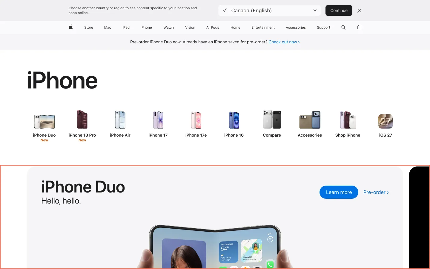 apple.com at desktop size, the frame on what this finding is about: Gallery and accordion markup uses roles and list structures that do not exist.