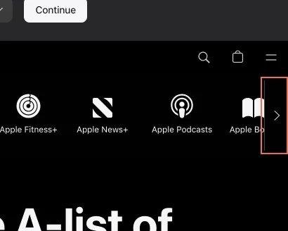 apple.com at tablet size, the frame on what this finding is about: Hidden controls that still take keyboard focus.