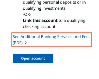 chase.com at phone size, the frame on what this finding is about: The fee schedule PDF opens a new tab with no warning, though Apply Now gives one.