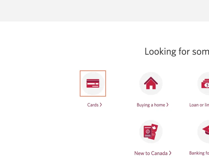 CIBC at desktop size, the frame on what this finding is about: The 8 icon links on the home page have no name.