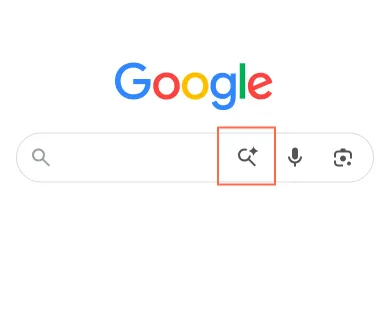 google.com at phone size, the frame on what this finding is about: On phones the AI entry is an unlabelled sparkle icon with a different name.