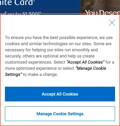 RBC Royal Bank at phone size, the frame on what this finding is about: The phone cookie notice takes 362 of 844 px, and its × is labelled as accepting cookies.