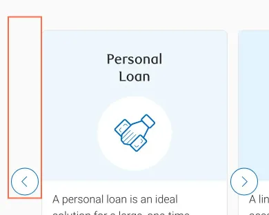 RBC Royal Bank at phone size, the frame on what this finding is about: The Loans carousel's previous and next buttons have no name on a phone.