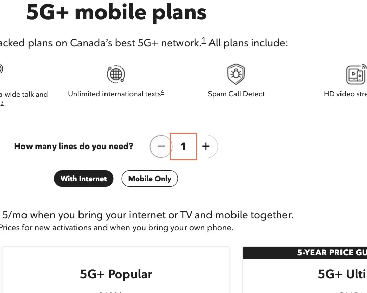 Rogers at desktop size, the frame on what this finding is about: The 'How many lines do you need?' field on Mobile plans has no name.