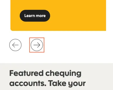 Scotiabank at phone size, the frame on what this finding is about: Carousel buttons on product pages point at an id that isn't in the page.