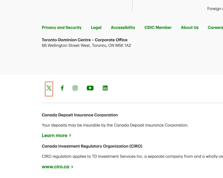 TD at desktop size, the frame on what this finding is about: Footer links open a new tab with no icon and nothing in their names.